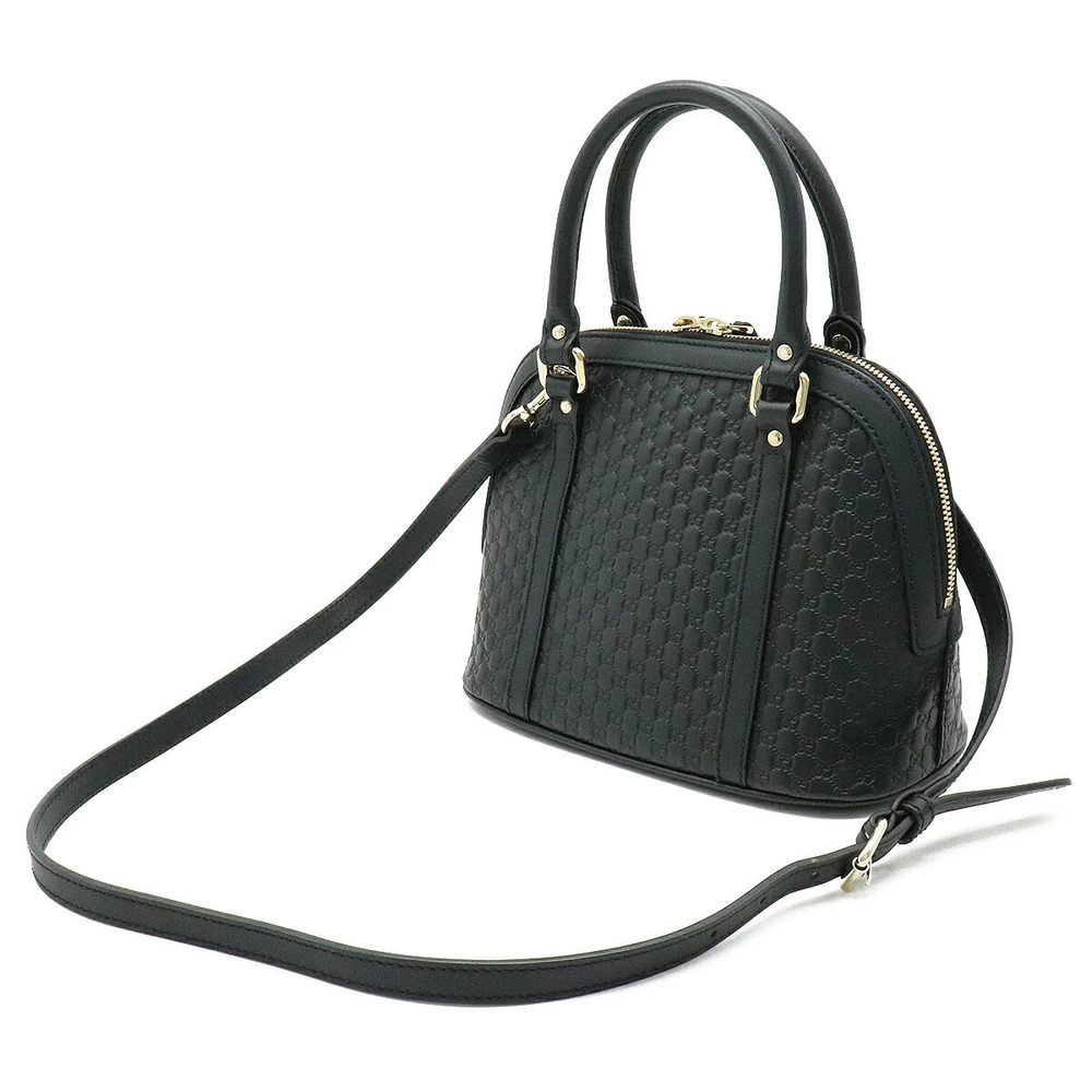 Gucci Black Shoulder Bag Leather GG Microssima 2way Black